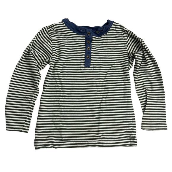 Kitestrings Hartsrings Blue Green Striped Henley Long Sleeve Shirt Boys Size 7 - Picture 1 of 7